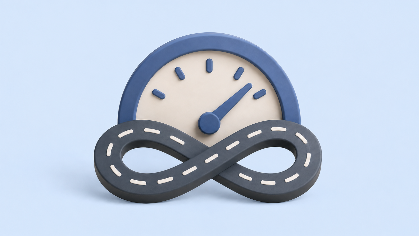 Unlimited mileage represented by an open road and speedometer